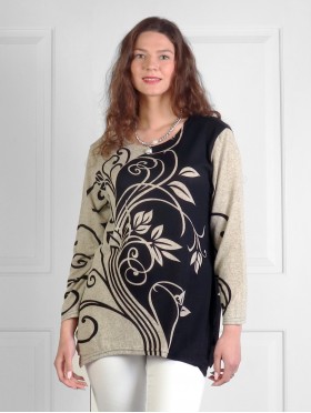 Floral Swirls Printed Jersey Knit Fashion Top 